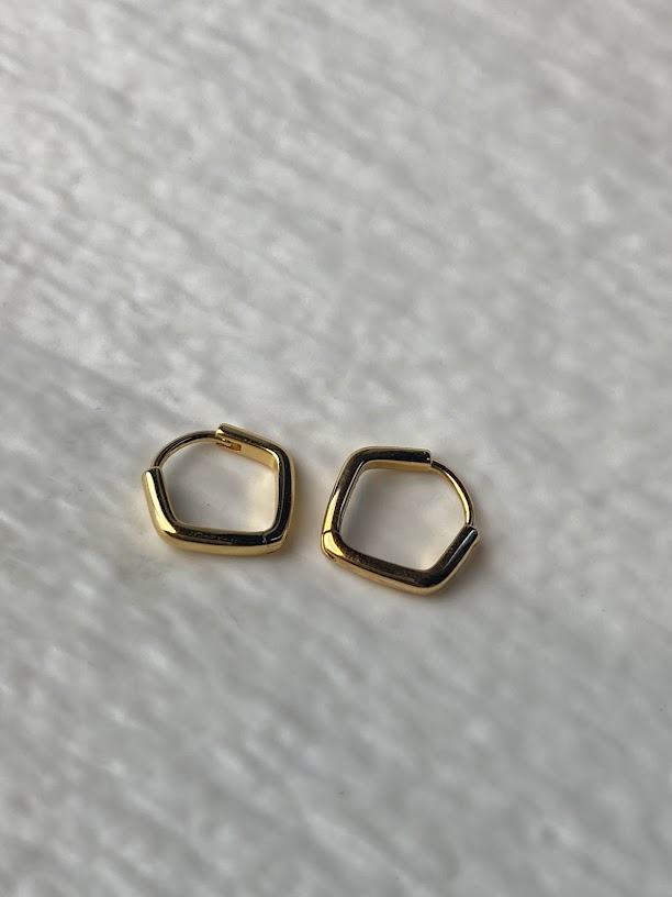 Minimalist hoop Earrings, pentagon gold plated earrings