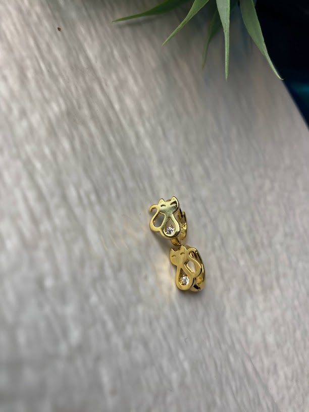 Kitty earrings hoop, 18k gold plated cute cat earrings, animal jewelry