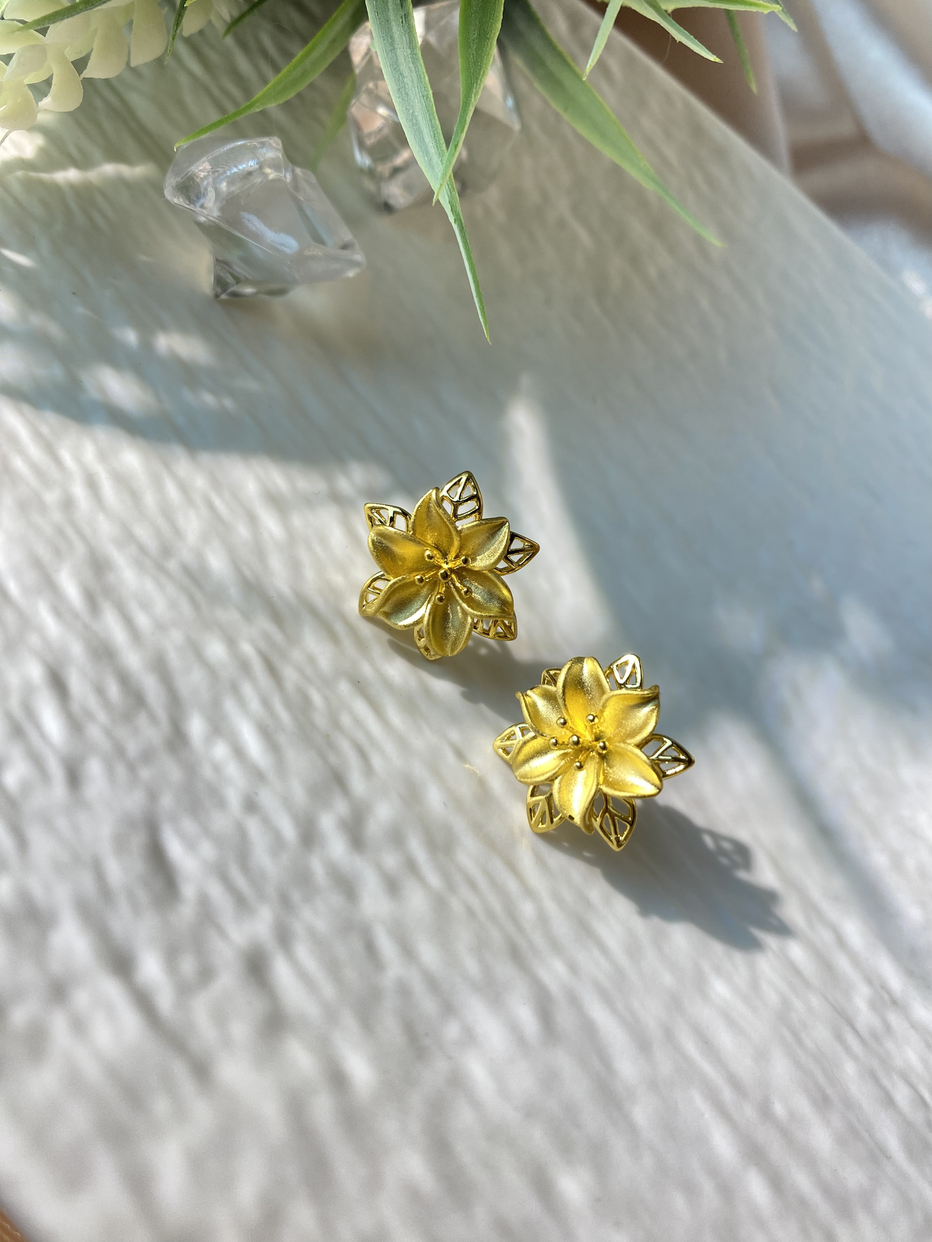 14k gold plated Lily flower stud earrings, flower earrings