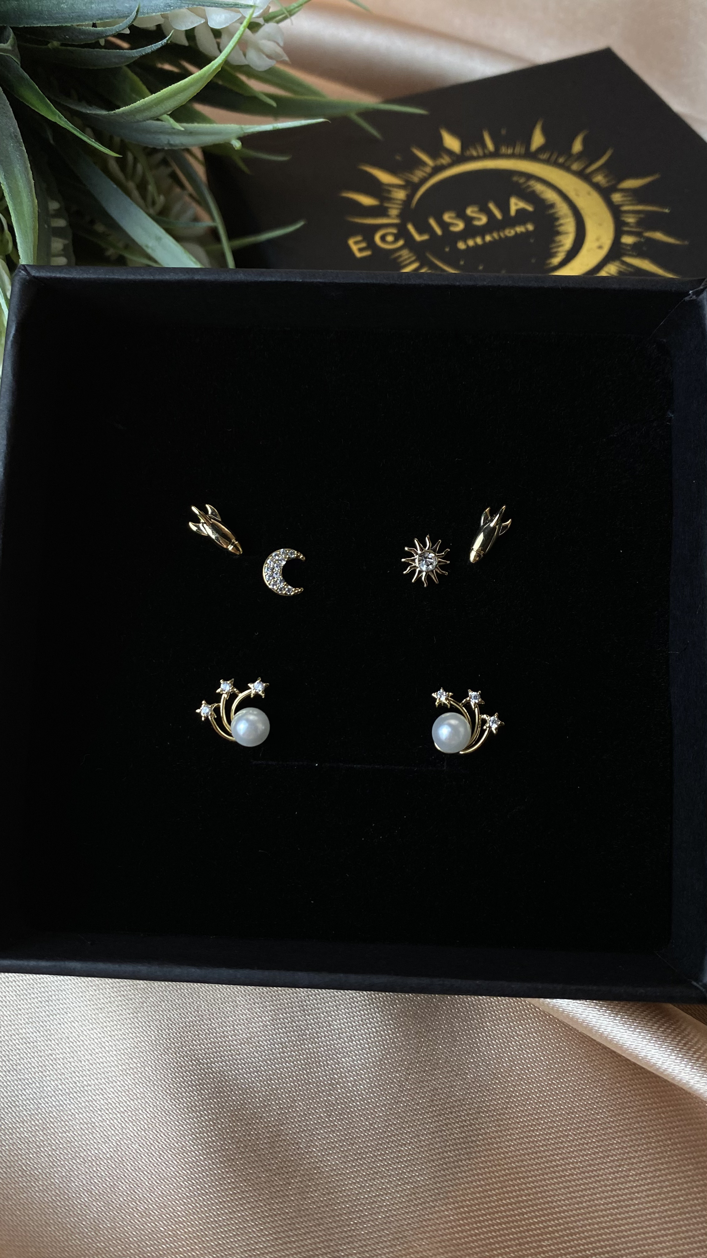 Cute galaxy stud earrings set, moon stars and sun stud earrings 