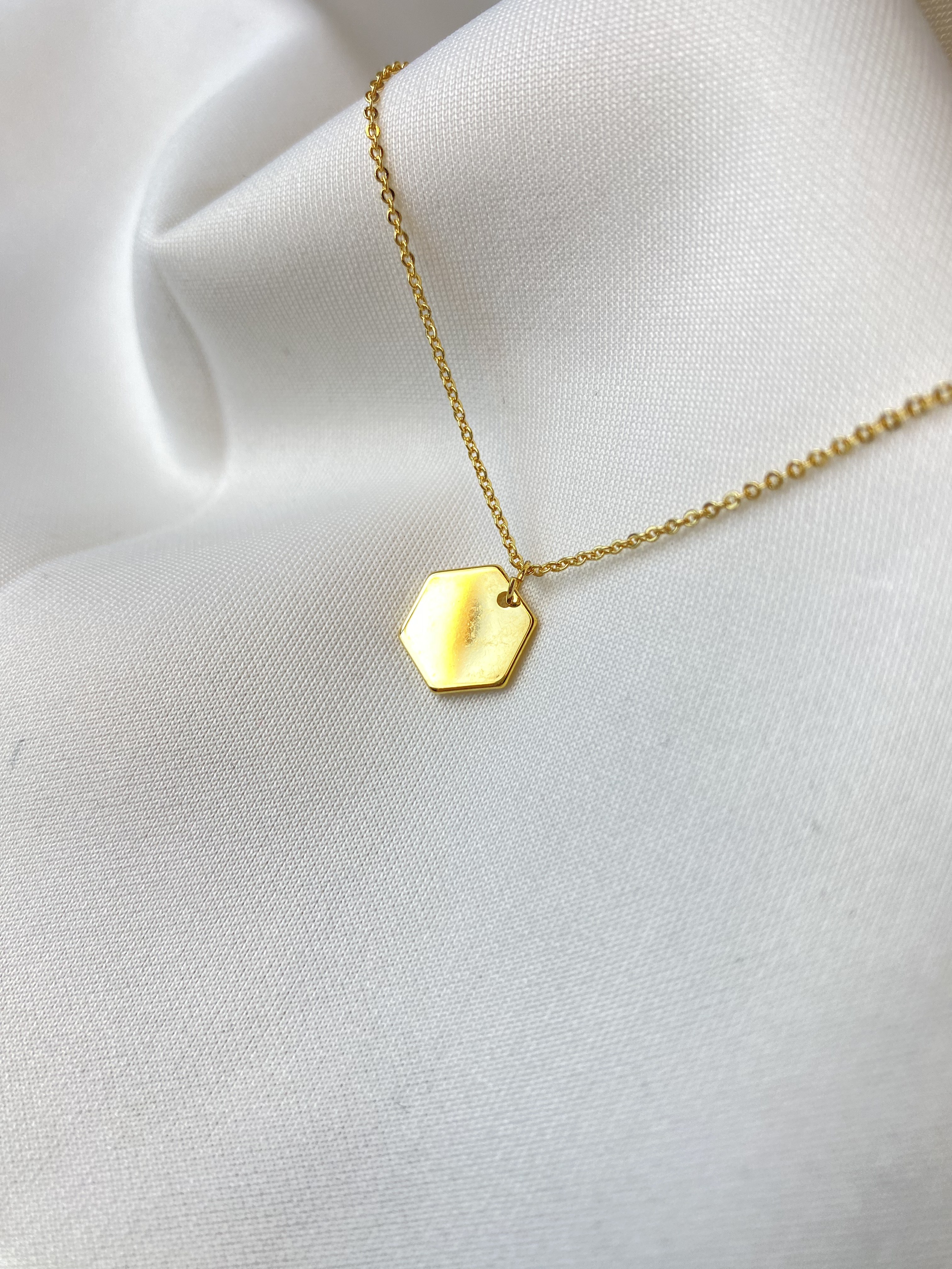 Hexagon shaped gold pendant, Personalized Necklace
