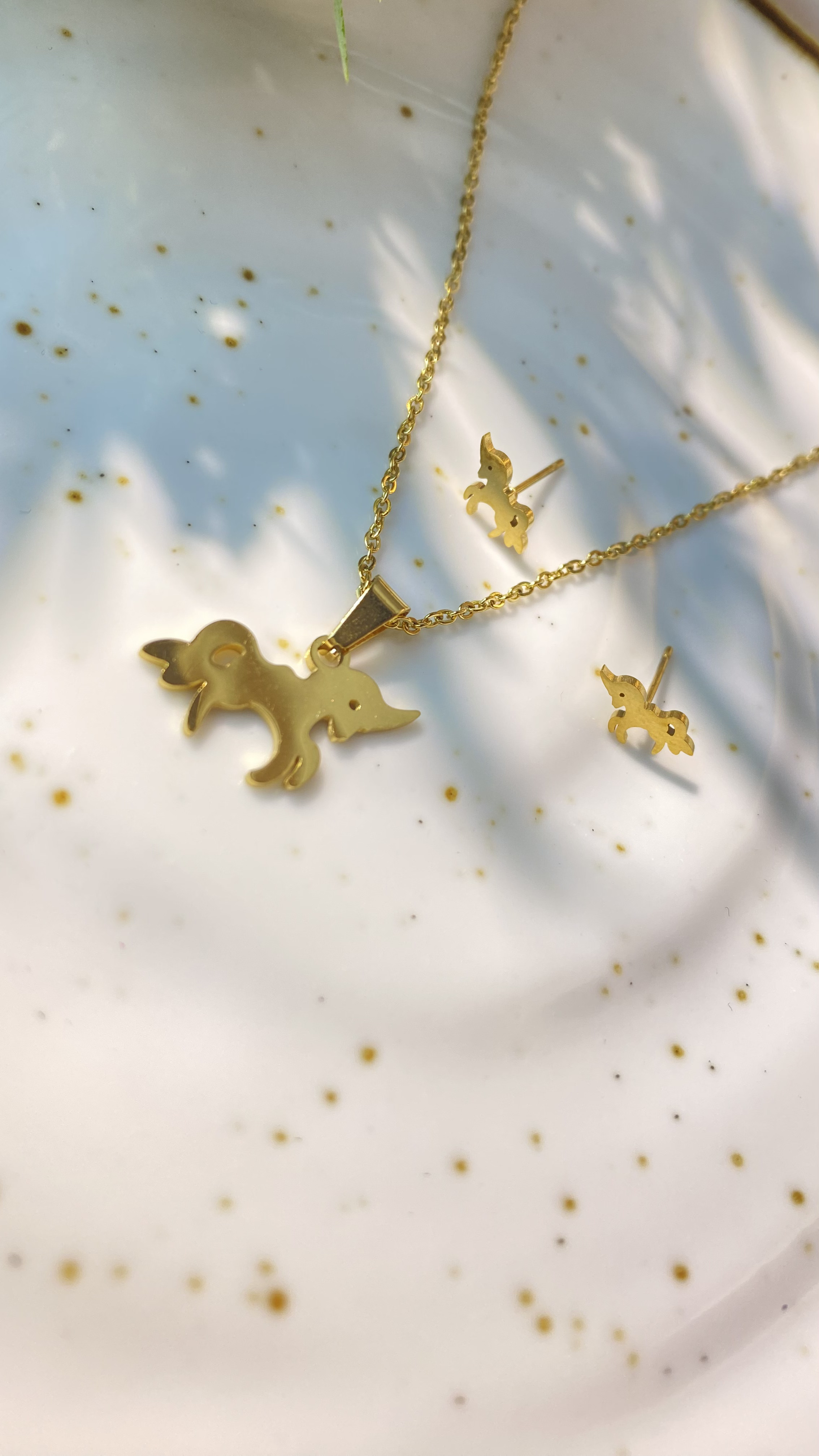 14k Gold plated Unicorn Jewelry Set, Cute Unicorn Necklace, Cute Unicorn Earrings